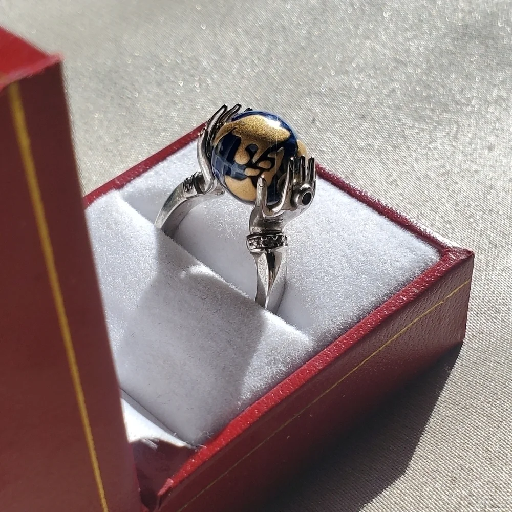 Jade Sapphire White Zircon Platinum Plated Sterling Silver Ring Size 8